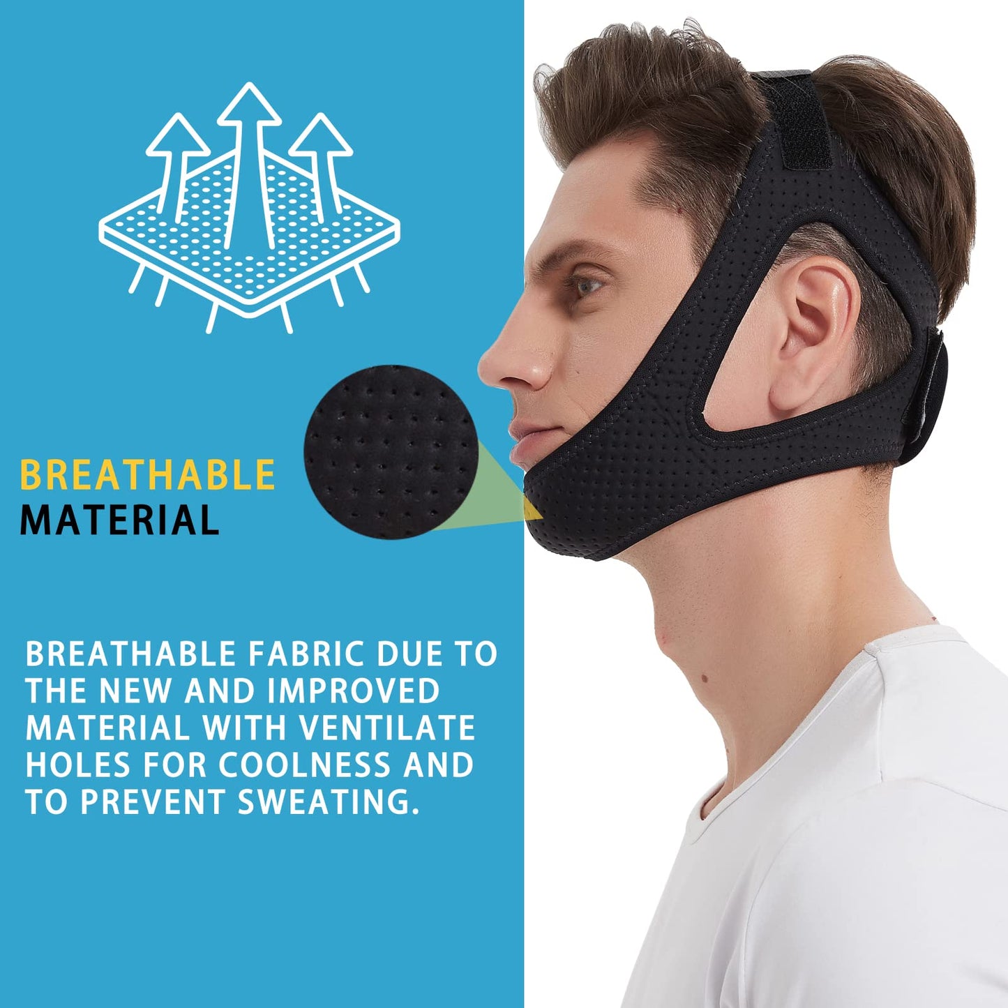 Double Adjustable Chin Strap for CPAP Users - Breathable and Snoring Solution Stop Snoring Chin Strap - Better Sleep Chin Strap for Snoring for Men and Women (Black)