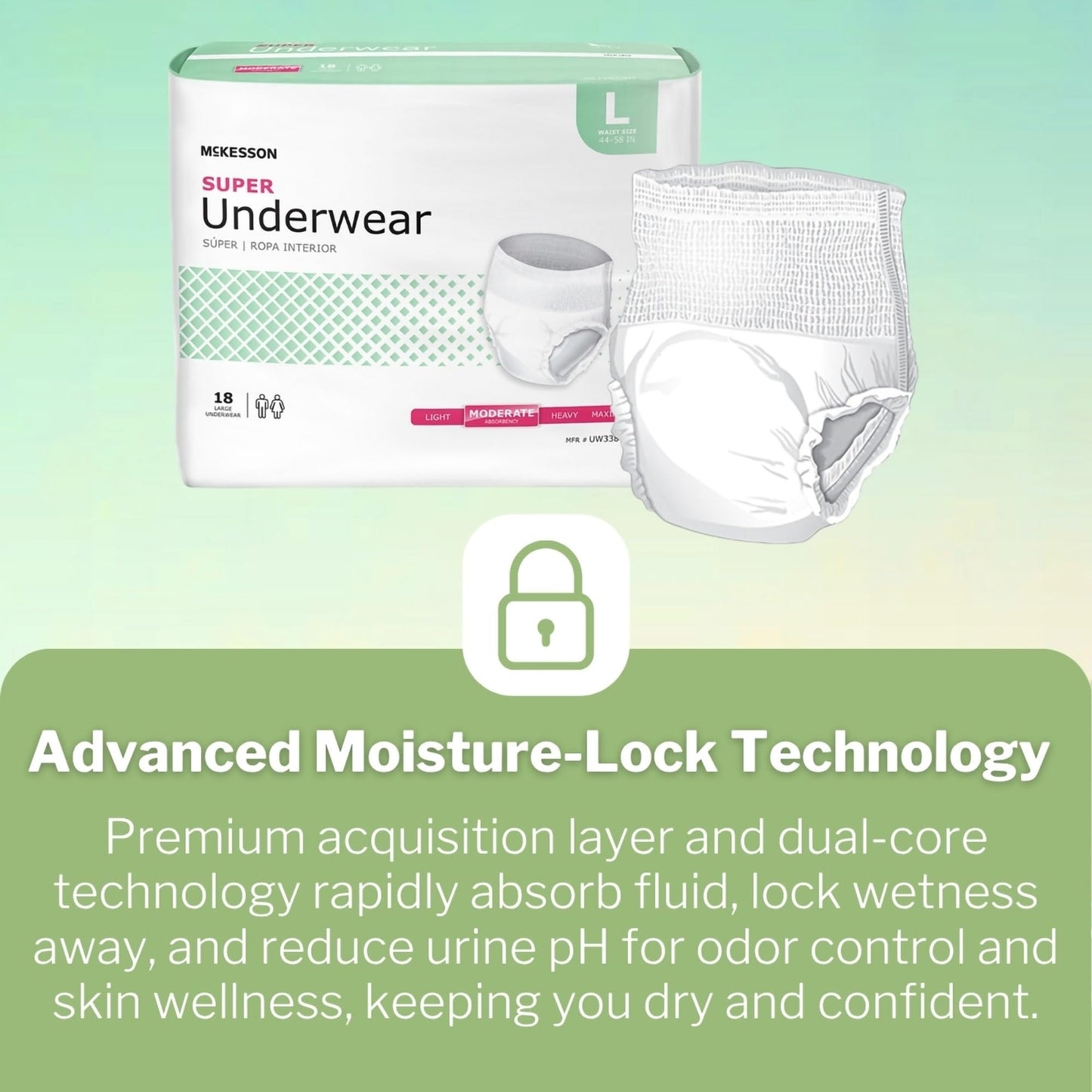 McKesson Super Adult Incontinence Underwear, Pull-On Style, Breathable, White (Large, 72, Count)