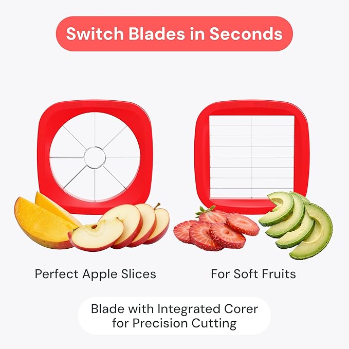 Fullstar Apple Slicer and Corer - 6.2 Inch Fruit Cutter 8 Slices, Includes 2 Attachments, Strawberry Slicer, Easy to Use, Heavy Duty Stainless Steel, Time Saving Meal Prep Tool