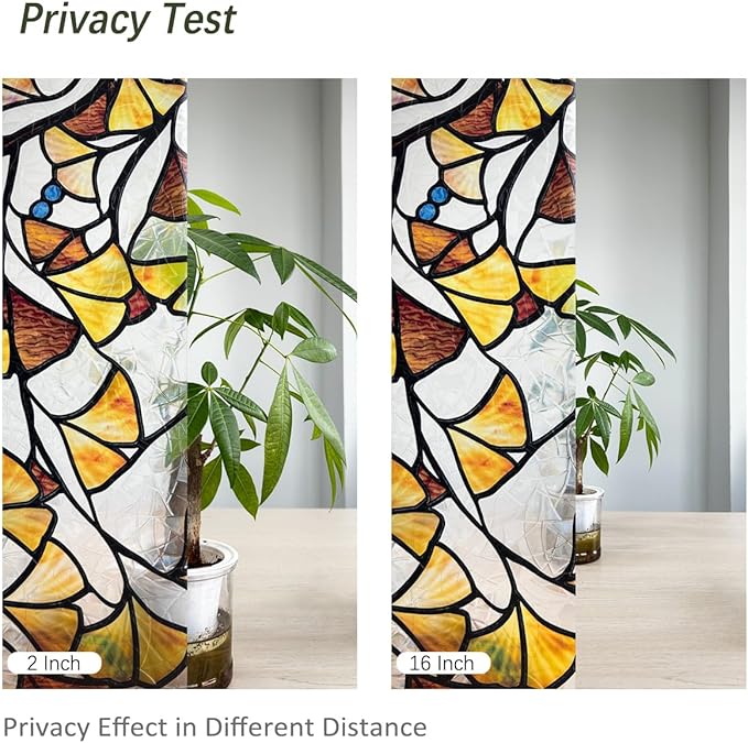 Fall Stained Glass Rainbow Window Privacy Film Autumn Leaf Window Cling, Stained Ginkgo Leaves, 118.11" x 20.87"