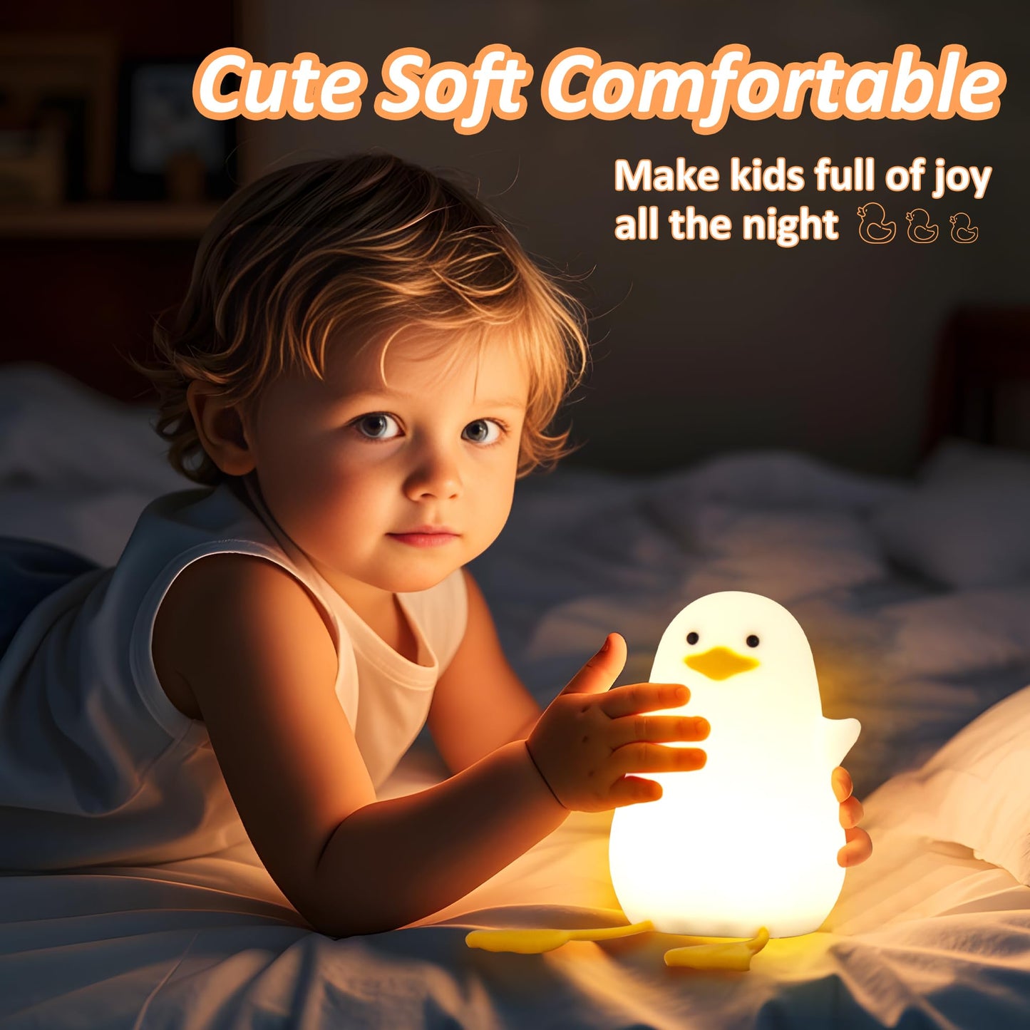 Anywin Duck Night Light, Silicone Rechargeable Lamp, Dimmer, Model FS-S001-AW, Cute Gift for Kids and Teens, Color: Duck