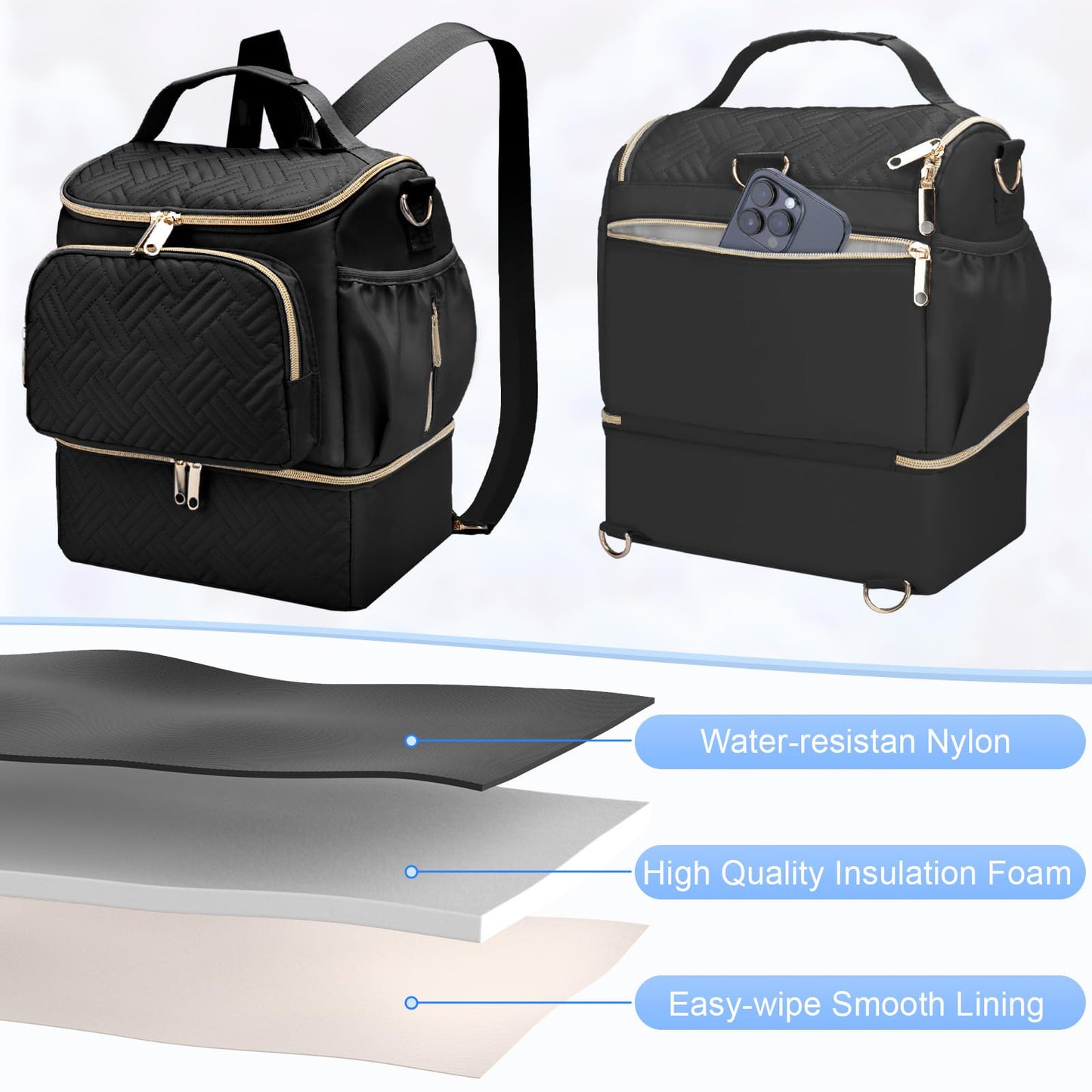 Wearable Breast Pump Bag with Cooler Compartment Compatible with Willow/Elvie/Medela/Momcozy M5/S12 Pro, Breast Milk Cooler Travel Bag with Ice Pack & Mat, Pumping Bags for Work, Black
