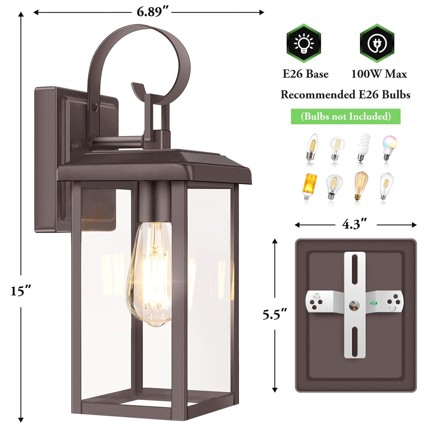Beslowe 2-Pack Outdoor Wall Light Fixtures  15  Exterior Lighting Fixtures Wall Mount  Waterproof Porch Lights Outdoor Wall Sconces Lanterns  Modern Outside Lights For House Front Door Garage  Brown