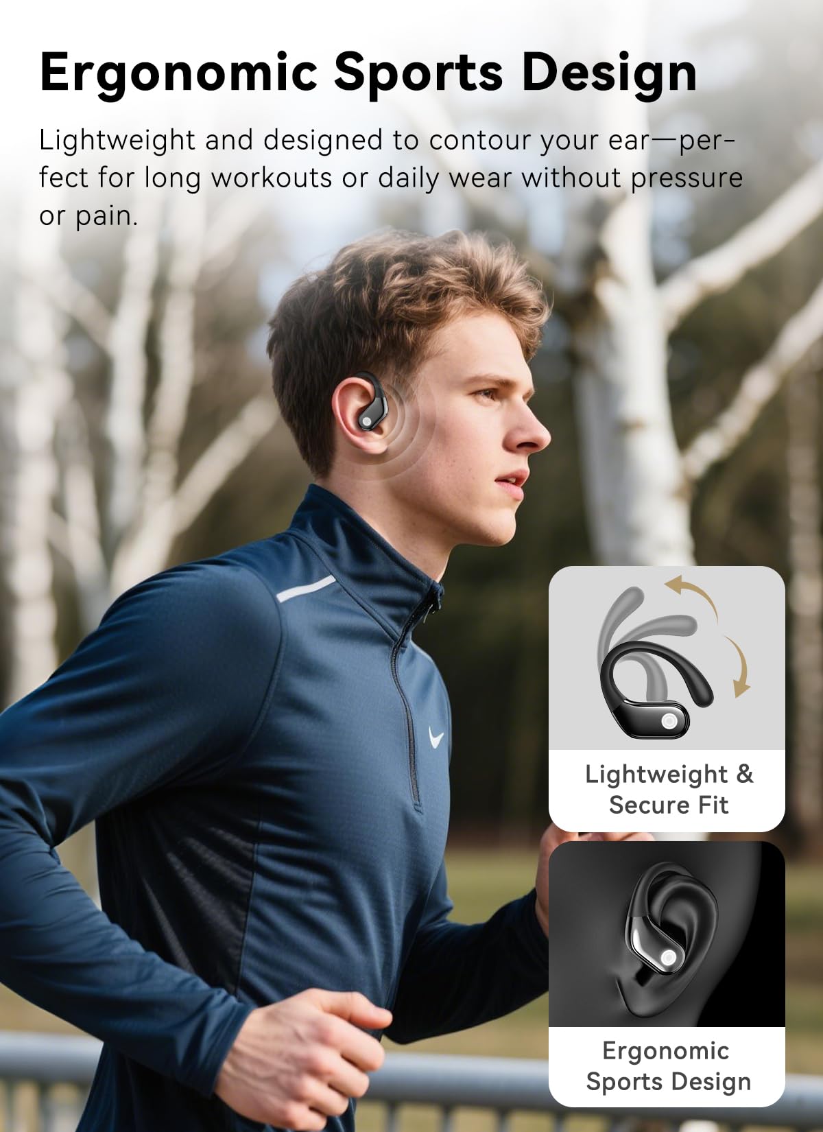 jaddsa Wireless Earbuds, ANC Noise Cancelling Sport Ear Buds with Multifunctional Touch Screen, Bluetooth 5.4 Headphones, Bass Stereo Sound, 5 EQ Over The Ear Earbuds for Sports/Workout/Gym-Black