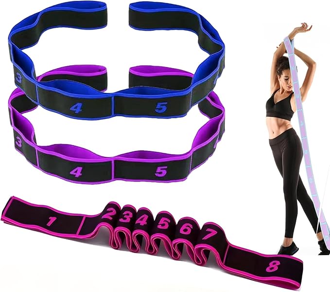 Elastic Yoga Stretching Strap with Loops, 3Pcs Yoga Strap Numbered Resistance Band 8 Segment Pilates Stretching Band for P...