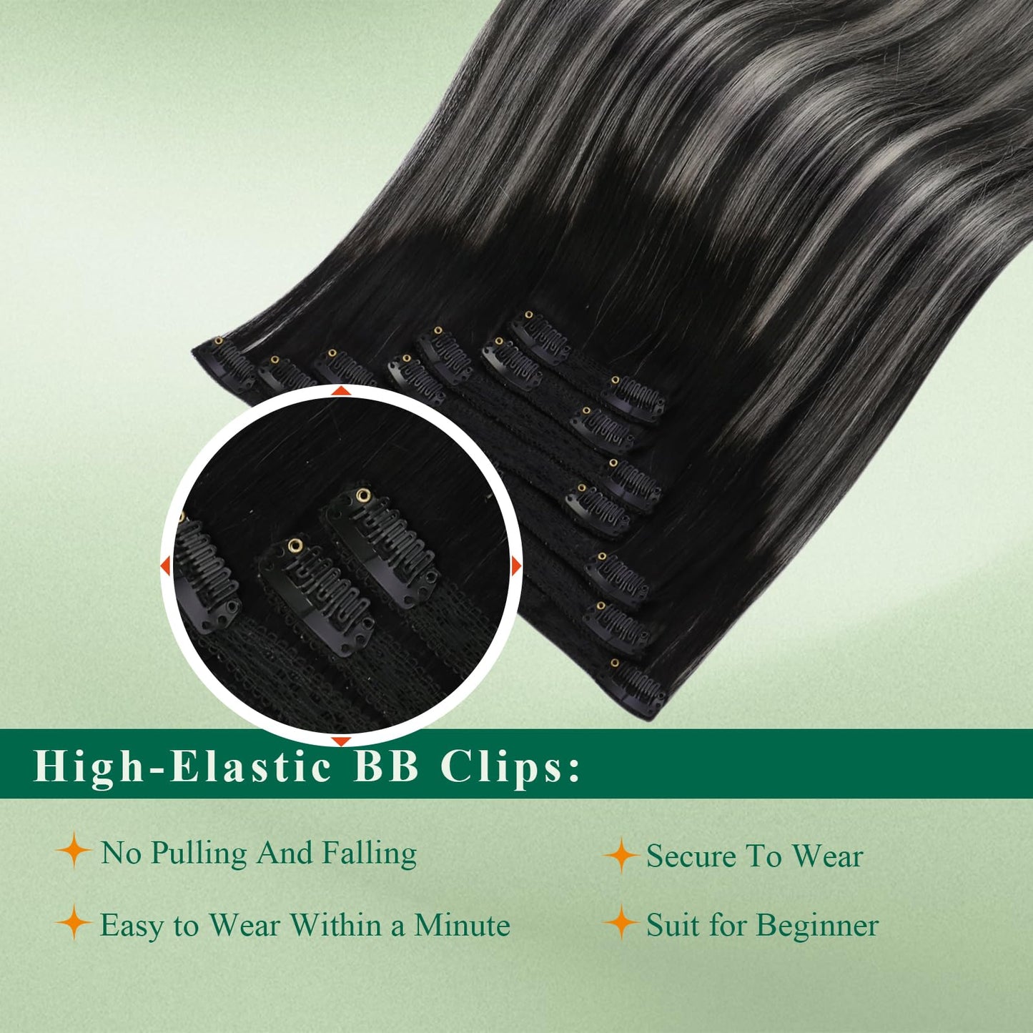 Easyouth Clip in Hair Extensions Ombre Remy Hair Extensions Clip ins Blend of Black and Silver with Black Roots Seamless Clips o