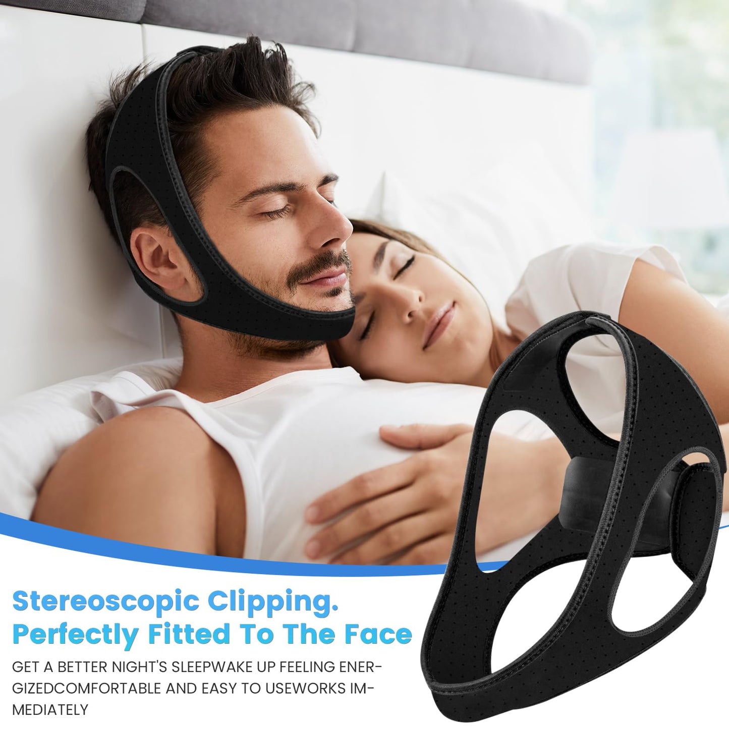 Snore Chin Strap for Sleeping Snoring Chin Strap Comfortable Jaw Support snoring Solution Adjustable Effective Snoring Sleep Device Reducing Aid for Women and Men (Black)