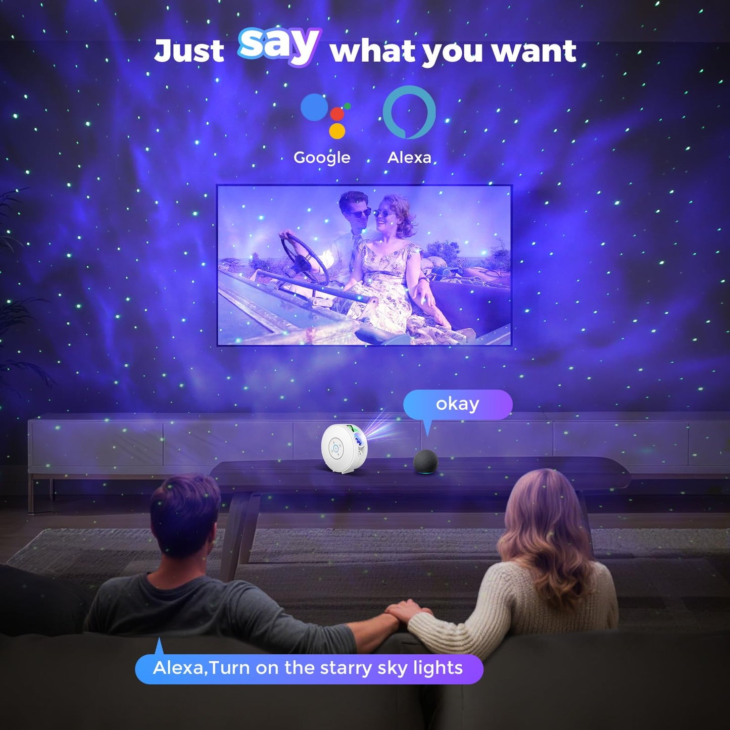 Smart Star Light Projector Galaxy Projector With 6 Projection Slide Smart App & Voice Control Rotatable Galaxy Lamp With 24H Timer And 37 White Noises Cloud Light Gift For Kids Room Decor(White)