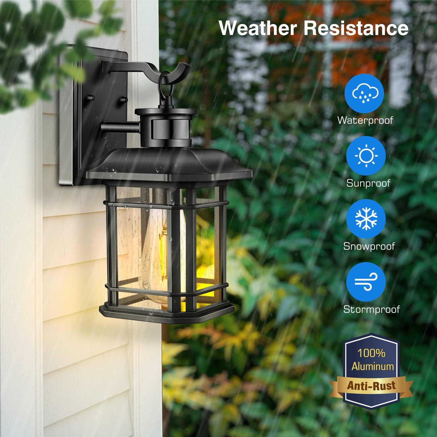 VIANIS Motion Sensor Outdoor Wall Light Fixture, 2-Pack, Aluminum, Waterproof, Black, Model 81082BK