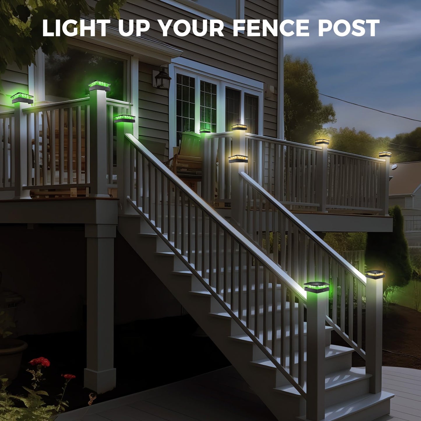 Peasur 2 Packs 4X4 Solar Post Lights Outdoor  Green & Warm White Led Fence Caps Light Waterproof  Wood & Vinyl Post Top Lighting For Deck Mailbox Railing Porch Outside