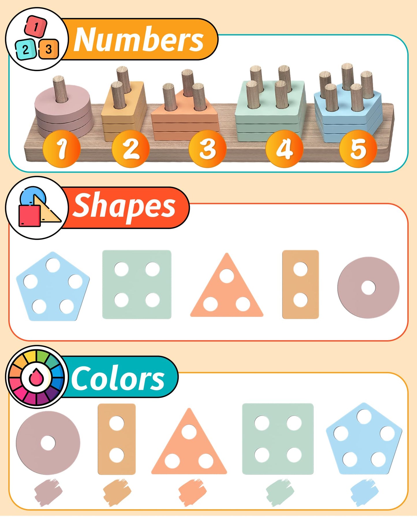 kecristv Montessori Toys for 1 2 Year Old Girl and Boy Birthday Gifts, Shape Sorter Wooden Toys for Toddlers Age 1-3 2-4, Learning Educational Sensory Stacking Toddler Puzzles