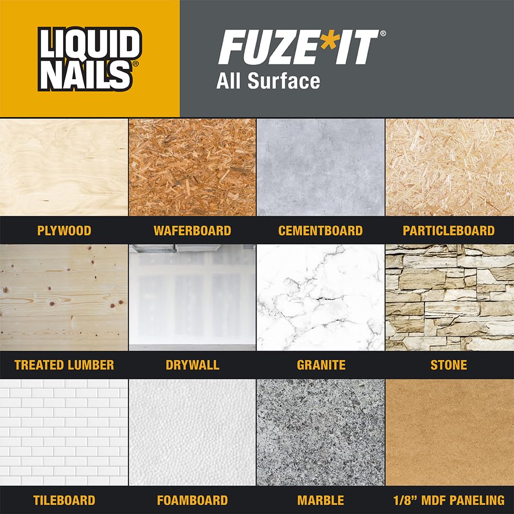 Liquid Nails 56198673380 LN-2000 FuzeIt All Surface Construction Adhesive (9-Ounce) , Gray
