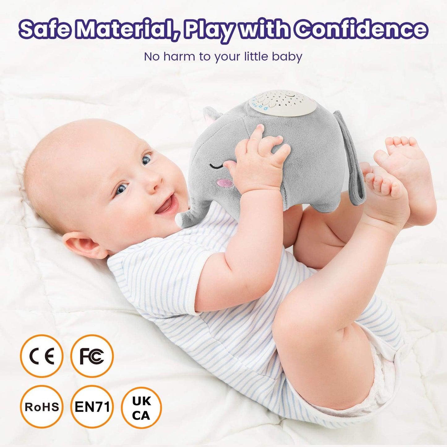 BEREST Baby Elephant Soother Toy with Starry Night Light Projector, Shushing Heartbeat Plush Stuffed Animal with Lullaby Music & White Noise for Newborn Sleep Aid, Perfect Infant Shower Gift
