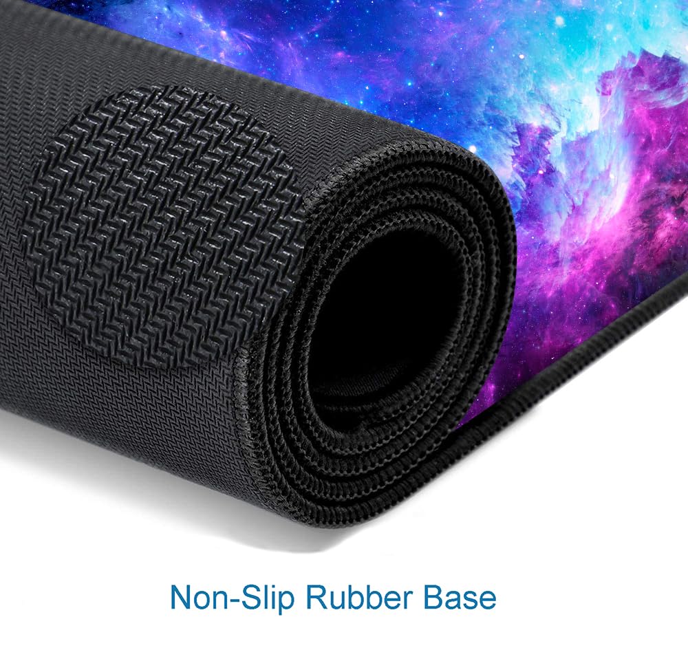 SANWUMIAN Gaming Large Mouse Pad with Stitched Edges, Purple Galaxy Desk Mat, Extended Keyboard Pad, Non-Slip Rubber Base Desk Pad for Keyboard and Mouse, 31.5X11.8 inch