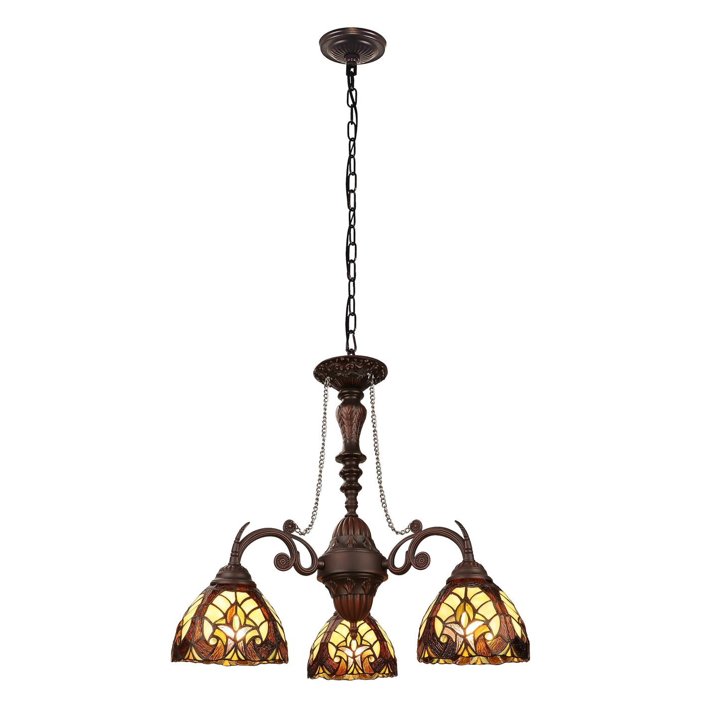 Chloe Lighting Mini Chandelier, Victorian-Style, 3-Light, Antique Dark Bronze, 24in Wide, Glass, Multicolor, Model CH18780VI24-DC3