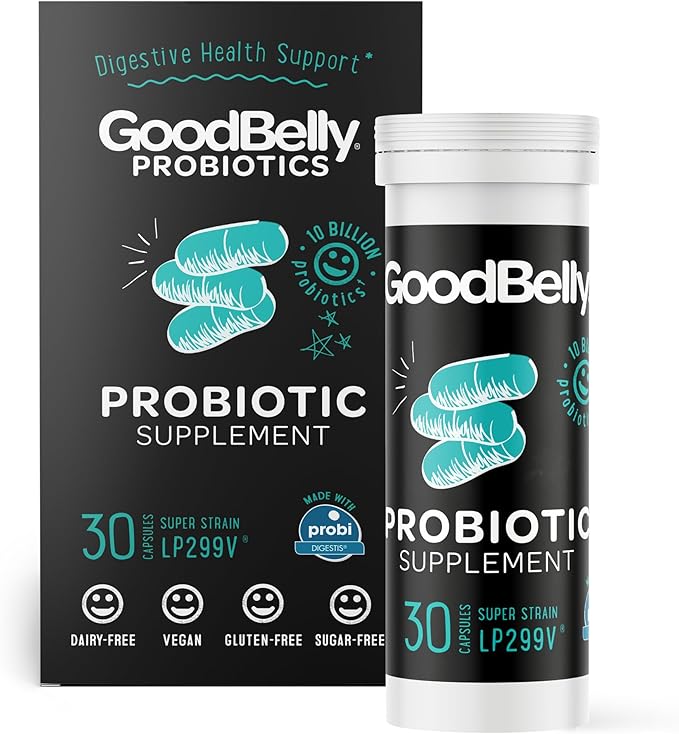 GoodBelly Probiotic Capsules for Digestive Health | Vegan Probiotic Supplement with 10 Billion Live Cultures | Probiotics for Women & Men | 30 Capsules