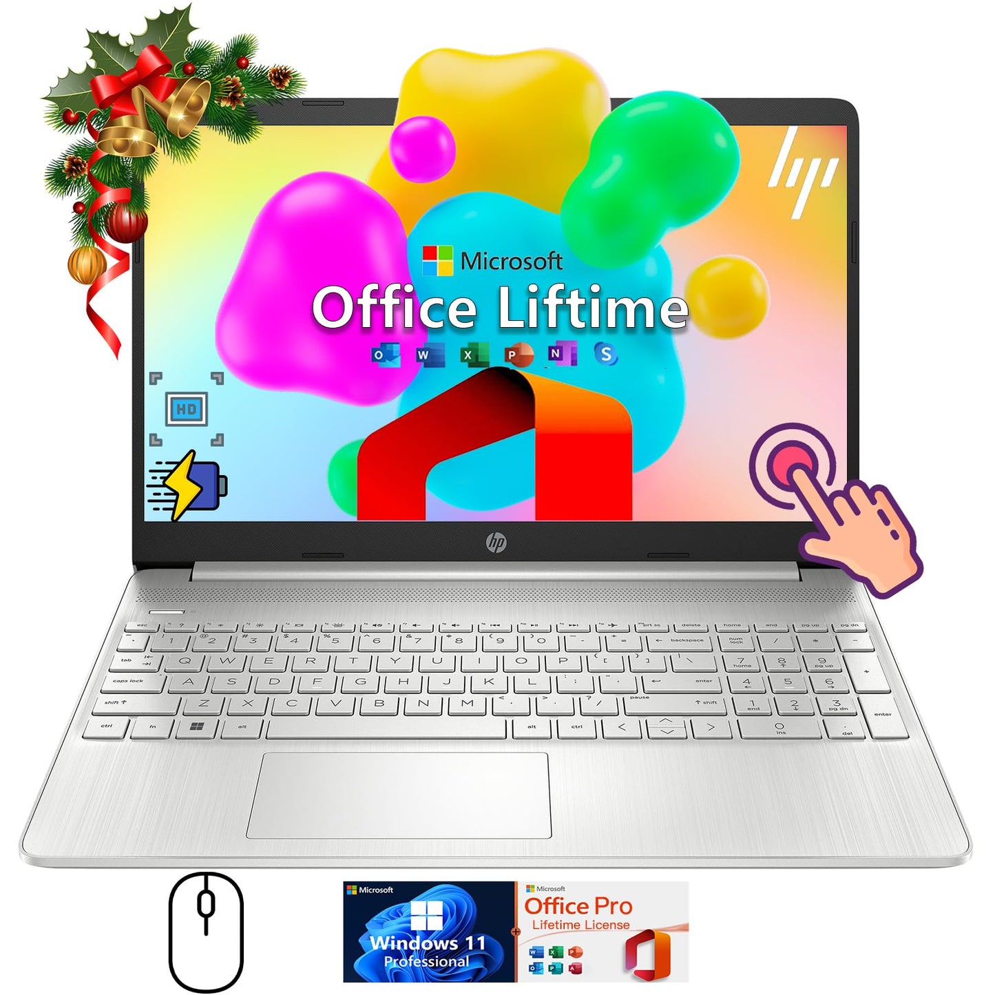 Hp Flagship Touchscreen Laptop Computer - Win 11 Pro  Microsoft Office Lifetime  15.6 Hd Touchscreen  Intel I3 1215U  Wi-Fi 5  A