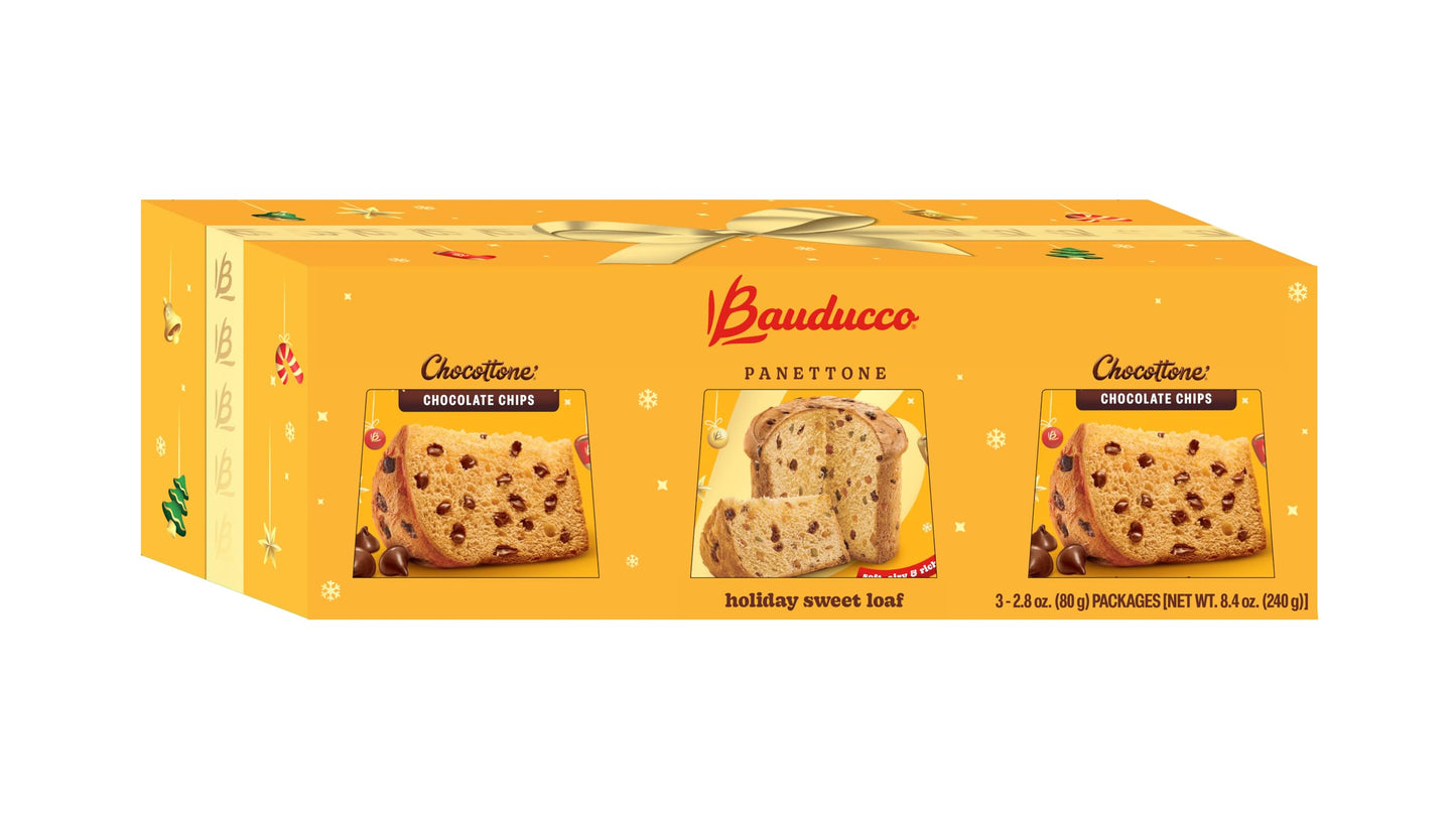 Bauducco Mini Panettone Assorted - Classic, Chocolate Chips, Vanilla - 8.4oz (Pack of 3) - Moist & Fresh Italian Recipe