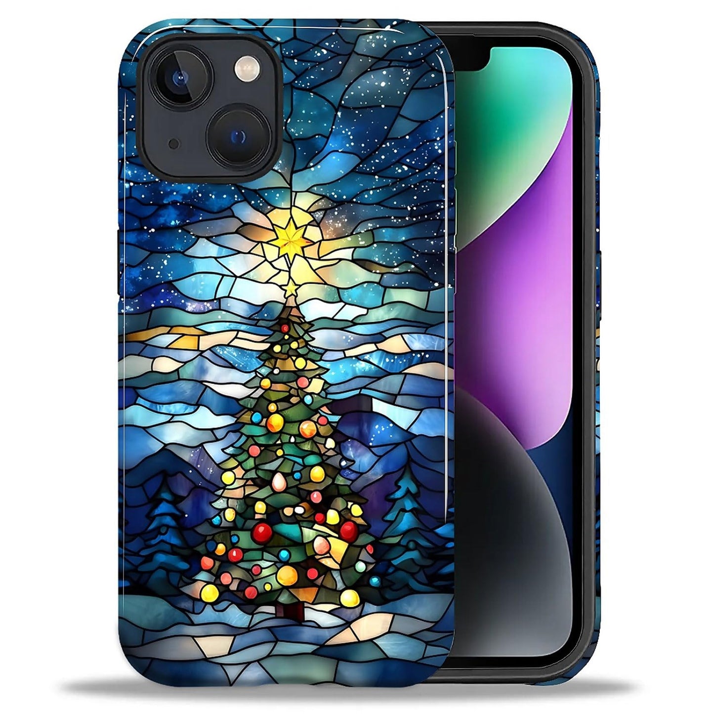 Goodsprout for iPhone 15 Plus Case,Hybrid 2-Layer Hard Shell + Silicone Protective Case -Resistant Shockproof- Christmas Tree St