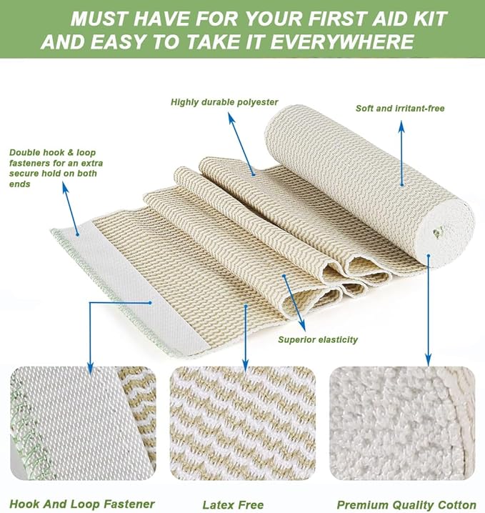 6 Pack Elastic Bandage Wrap, 4" Wide Compression Roll Latex Free Bandage for Legs, Ankle, Knee, Body Wrap, Compression Leg Wraps,First Aid Kit