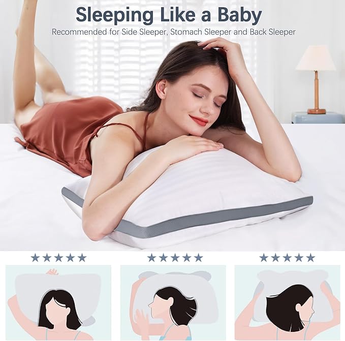 Luxury Hotel Collection Bed Pillows for Sleeping Queen Size Set of 2- Medium Firm Density for Back or Stomach Sleeper