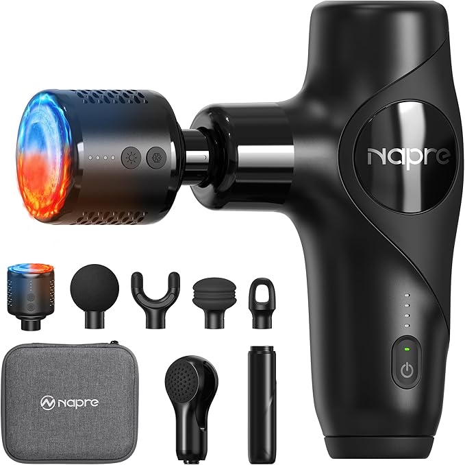 NAPRE 3-in-1 Mini Massage Gun with Heat and Cold,Deep Tissue Back Massage with Detachable Handle for Neck/Body Pain Relie...