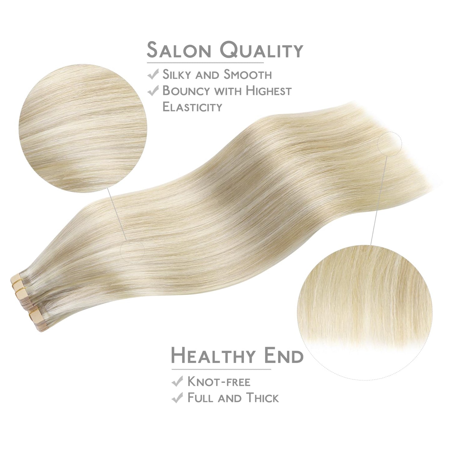 WENNALIFE Tape in Hair Extensions Human Hair, 40pcs 60g 10 inch Ash Blonde Highlighted Platinum Blonde Hair Extensions Real Huma