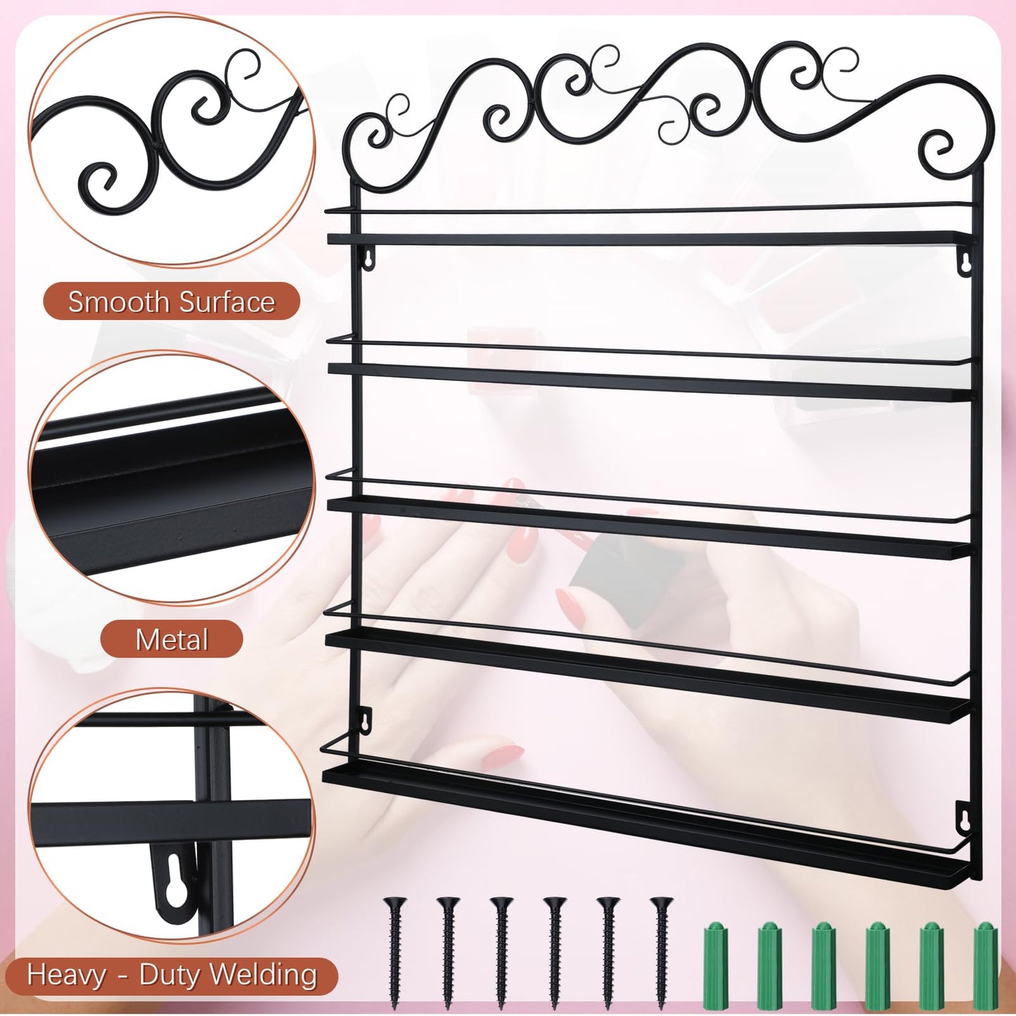 Sintuff 3 in 1 Nail Polish Rack Wall Mount Nail Polish Organizer 5 Tiers Shelf Storage Display Holder Stand Holds 200 Bottles fo