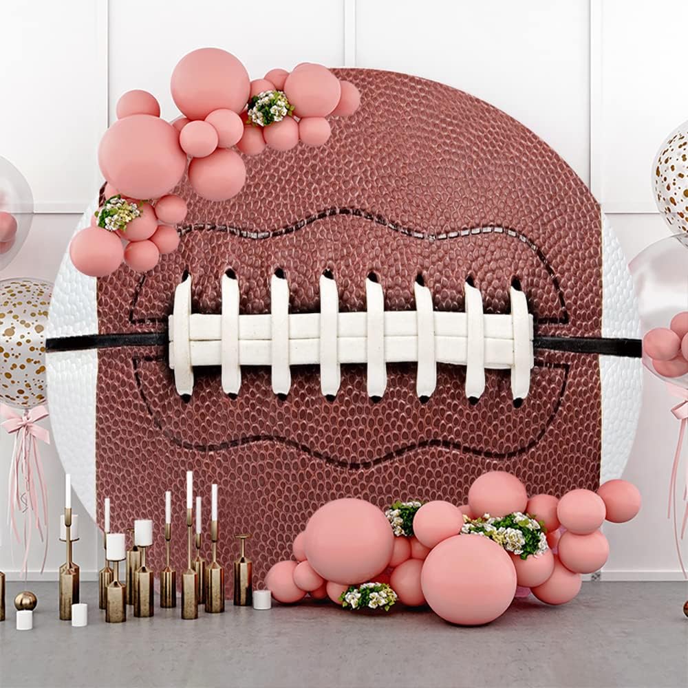 Leyiyi 6x6ft American Football Round Backdrop Cover Rugby Sports Themed Photography Backdrops for Boys Birthday Party Decorations Man Competition Stadium Banner,Brown R,6x6ft-Diameter