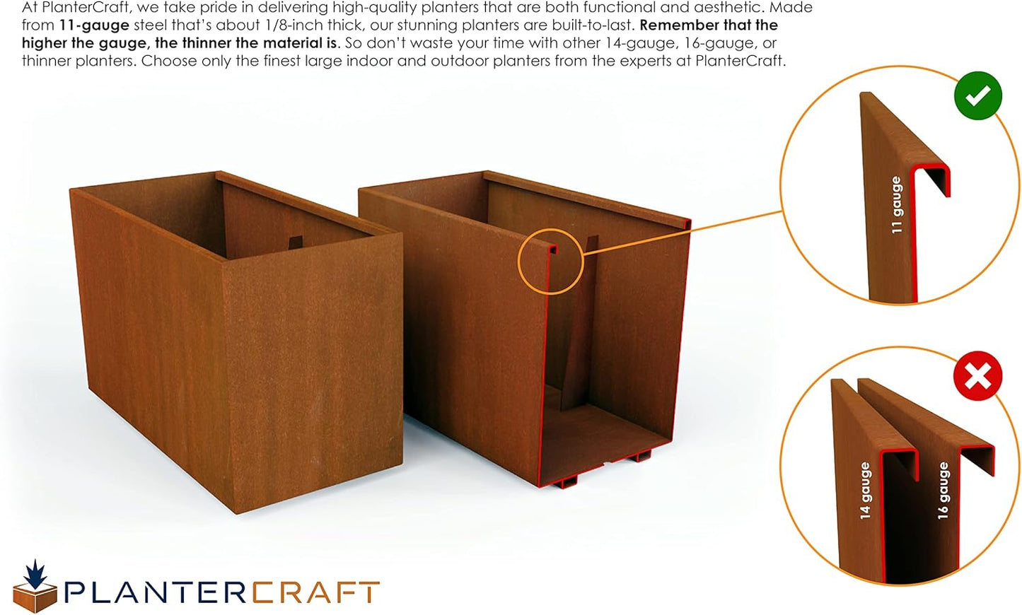 Extra Large Corten Steel Planter 60x24x24 | Large Rectangular Planters for Outdoor Plants & Modern Landscape Design | Heavy Duty Metal Planter Box