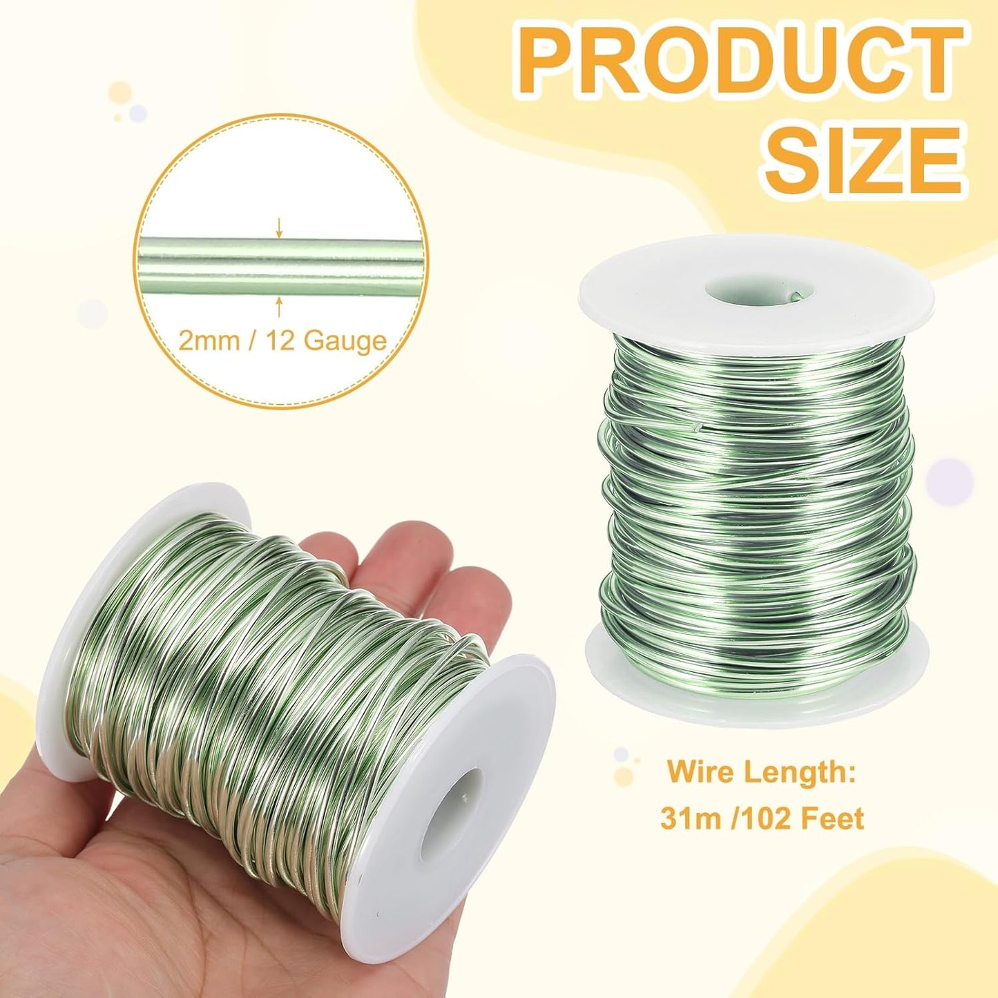 uxcell 12 Gauge / 2mm Anodized Aluminum Wire for Jewelry Craft Making, 102 Feet Bendable Flexible Wire for DIY Home Decor Gardening Sculpture, Grass Green