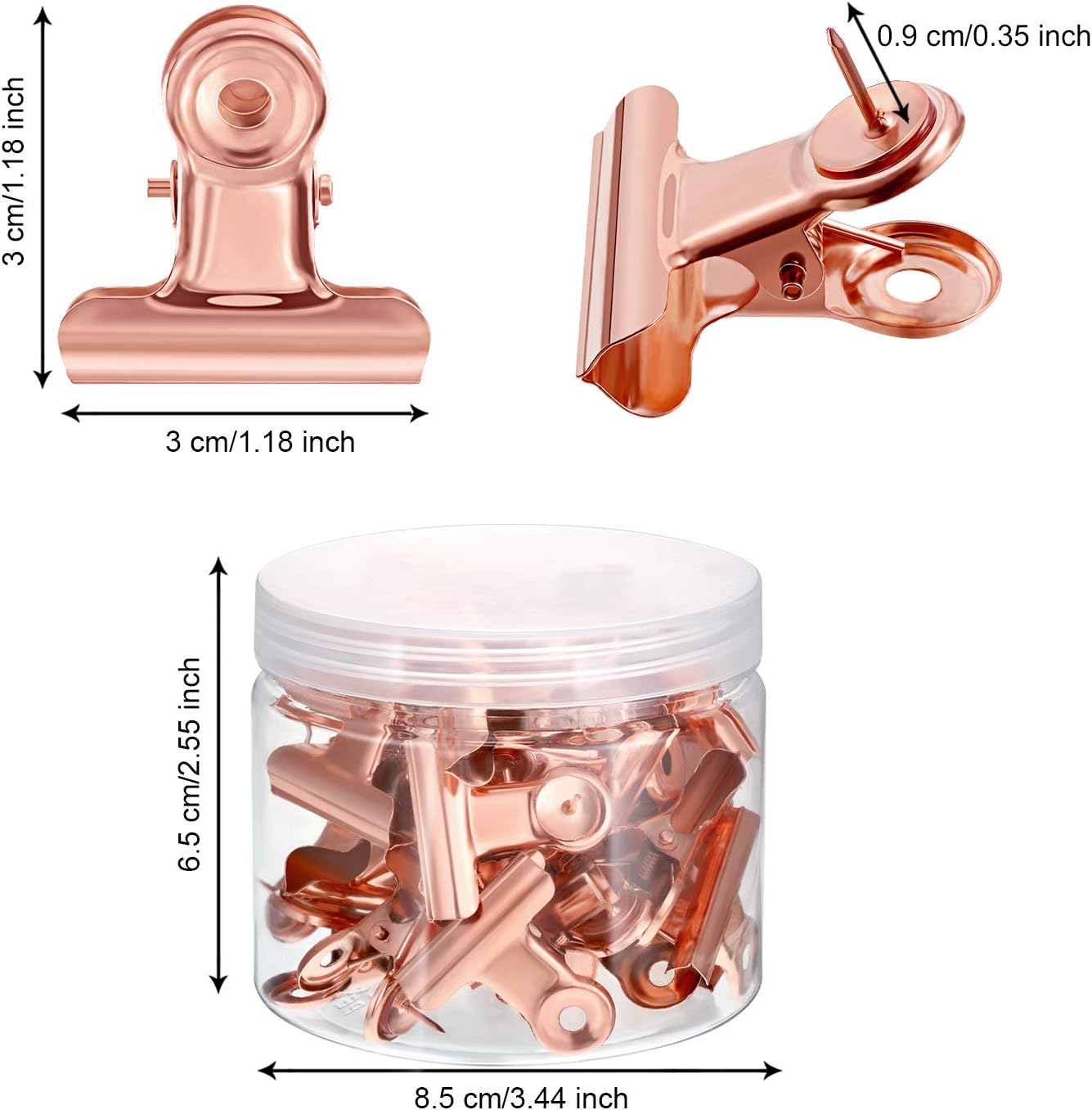 Outus 30 Pieces Push Pins Clips Thumb Tacks with Clips Cork Board Tacks for School Artworks Projects on Cork Photos Documents on Bulletin Board No Holes for The Paper(Rose Gold)