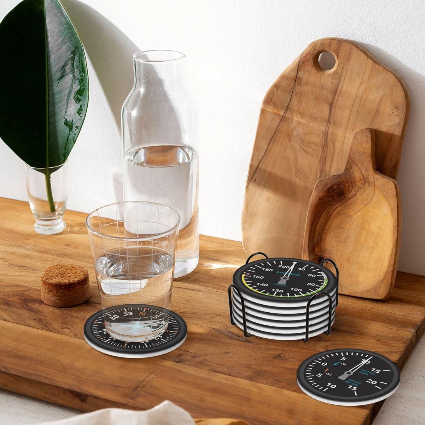 Aviation Absorbent Drink Coasters with Holder, Set of 6 Ceramic Coasters with Cork Base Pilot Gifts for Aviation Lovers