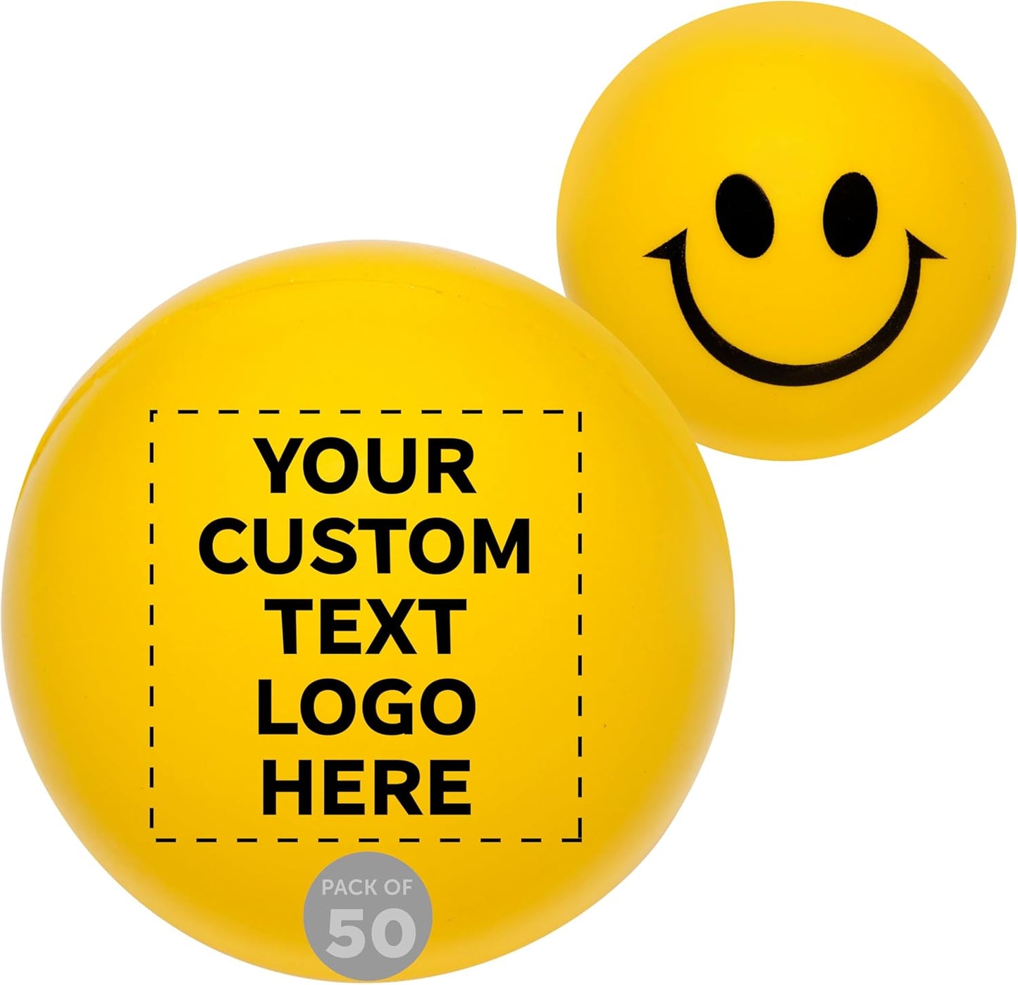 DISCOUNT PROMOS Custom Smiley Squeeze Balls Set of 50, Personalized Bulk Pack - Perfect Promotional Giveaways - Yellow