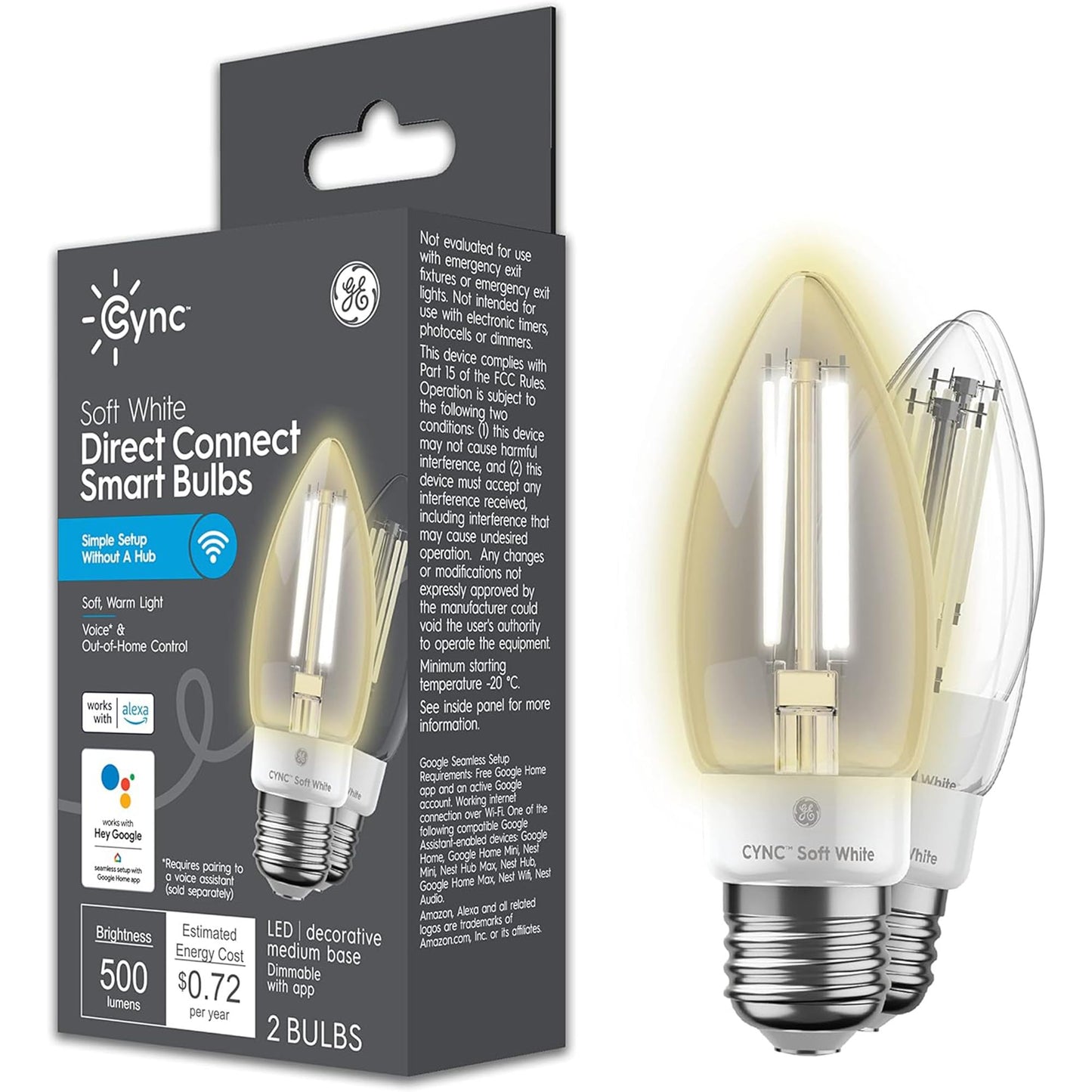 GE CYNC Smart LED Light Bulbs, Soft White, Bluetooth & Wi-Fi, 2 Count, Medium Base, Model CLEDBM6LDGF-2T