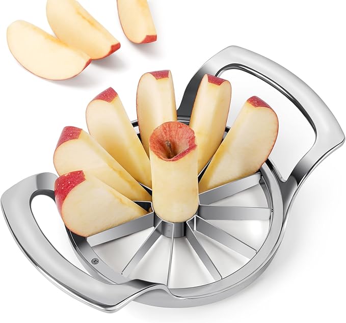 4.72 inches Apple Slicer,12-Blade Extra Large Apple Corer, Heavy Duty Stainless Steel Apple Cutter and Divider with Updated Safe Blade System