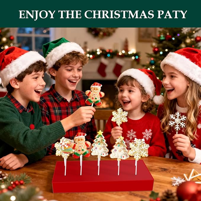 Mity Rain Christmas Cake Pop Mold Shapes Press Set, Christmas Tree & Snowflakes Snowball & Gingerbread Man Mold & Cakepop Stick, 3D Printed Cakepop Molds Cutter for Home Baking,Birthday Parties