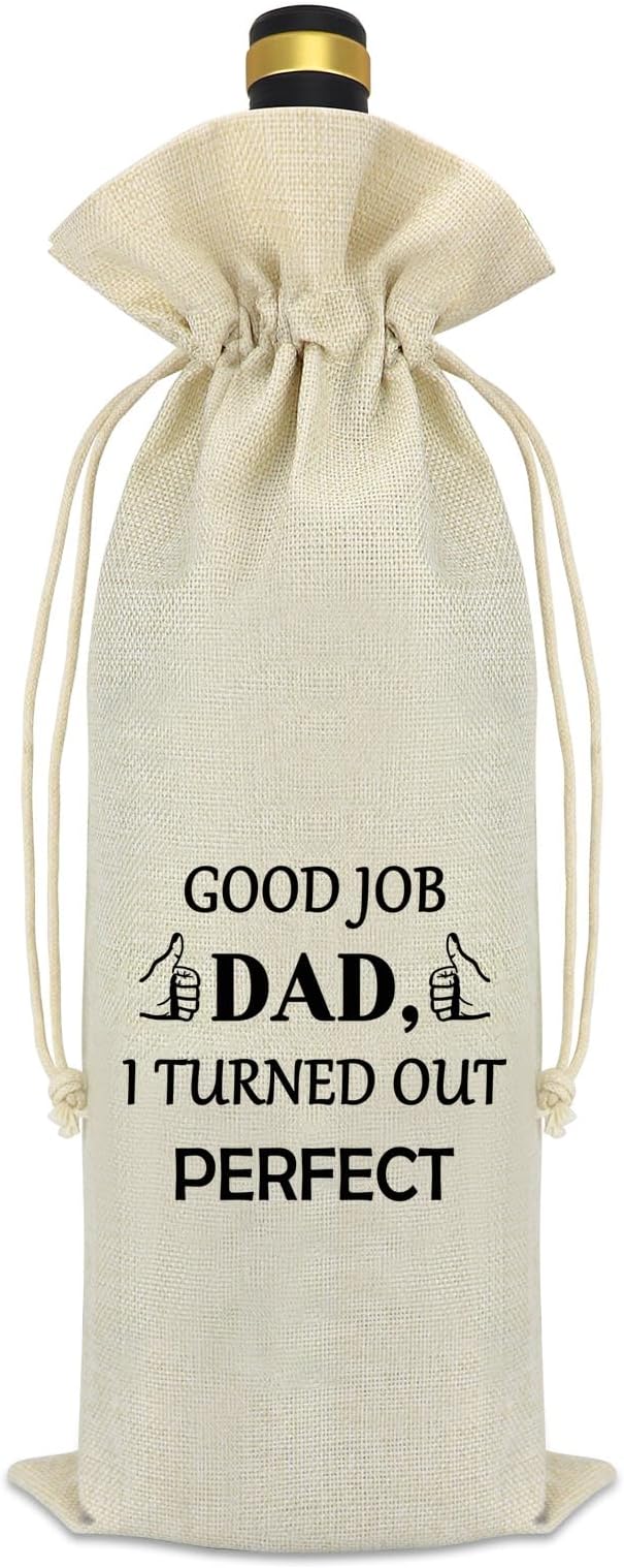 Dad Birthday Gifts From Daughter Son Father’s Day Wine Gift Bag Retirement Gifts for Men Father Christmas Valentine's Day Gifts for PaPa Dad Daddy Burlap Reusable Wine Bottle Bag with Drawstring