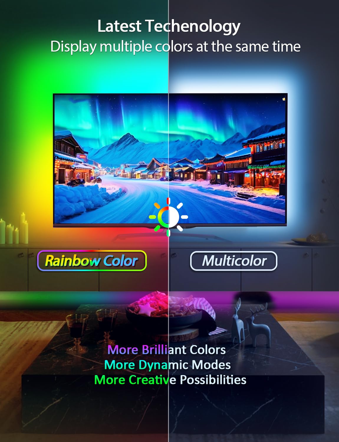 MATICOD LED Strip Lights for TV, 9.84ft RGB, Bluetooth APP Control, Music Sync, Suitable for 32in-43in TV, Rainbow Color
