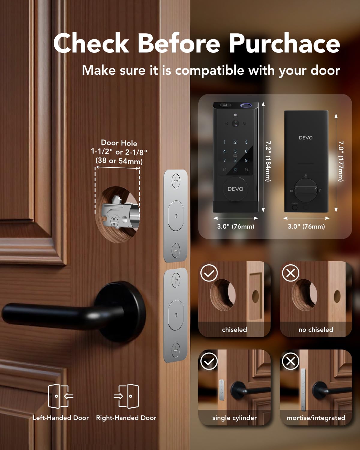 Devo G1 Video Smart Lock with Camera&Doorbell,App Remote Door Lock 6-in-1 Keyless Entry,Fingerprint ID,Auto Locks,Built-in Wi-Fi Smart Deadbolt for Front Door,Easy Install,Waterproof,BHMA Grade 3