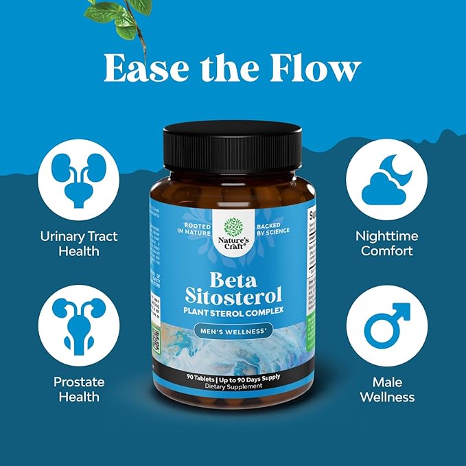 Natures Craft Plant Sterols Complex with Beta Sitosterol - 500mg Beta-Sitosterol Sterols and Stanols Supplement for Prostate Support - Prostate Health Supplement for Men - 90 Tablets