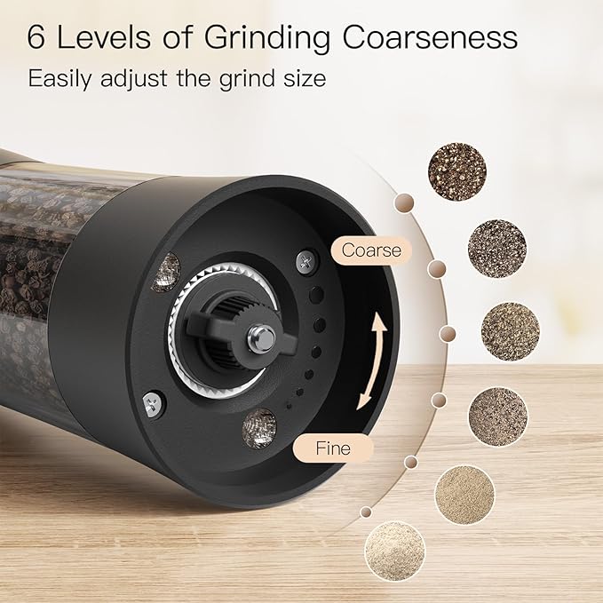 Ultrean Electric Salt and Pepper Grinder Set Rechargeable Automatic Pepper Mill Shakers Adjustable Coarseness Larger Capacity with Led Kitchen Appliances for New House Warming Gifts