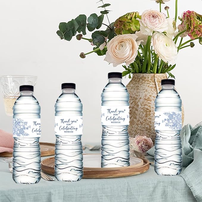 100PCS Wedding Water Bottle Labels Waterproof Greenery Floral Wraps Sticker for Water Bottle Baby Shower Bottle Label for Bridal Shower Party Thanks A18