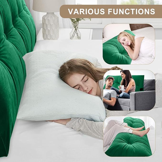 Large Triangular Headboard Pillows Long Backrest Positioning Support Bolster Cushion for Daybed Fluffy Quality Plush Body Wedge Pillow with Removable Cover(Dark Green-Cal King-71x8x20 in)