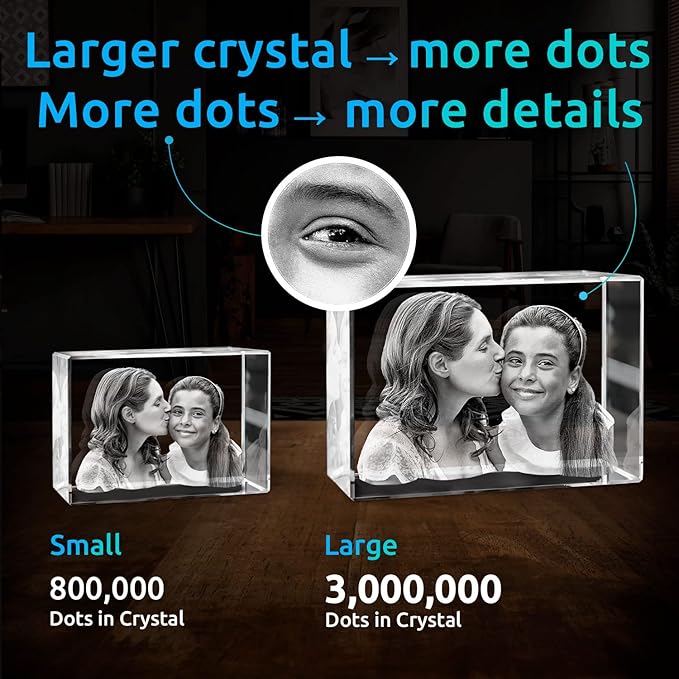 ArtPix 3D Crystal Photo, Christmas Personalized Gifts for Wife, Women, Mom, Her, Him, Men, Mother, Grandma, Great Xmas Customized Gift With Your Own Photo, Custom Glass 3D Laser Etched Picture Wedding