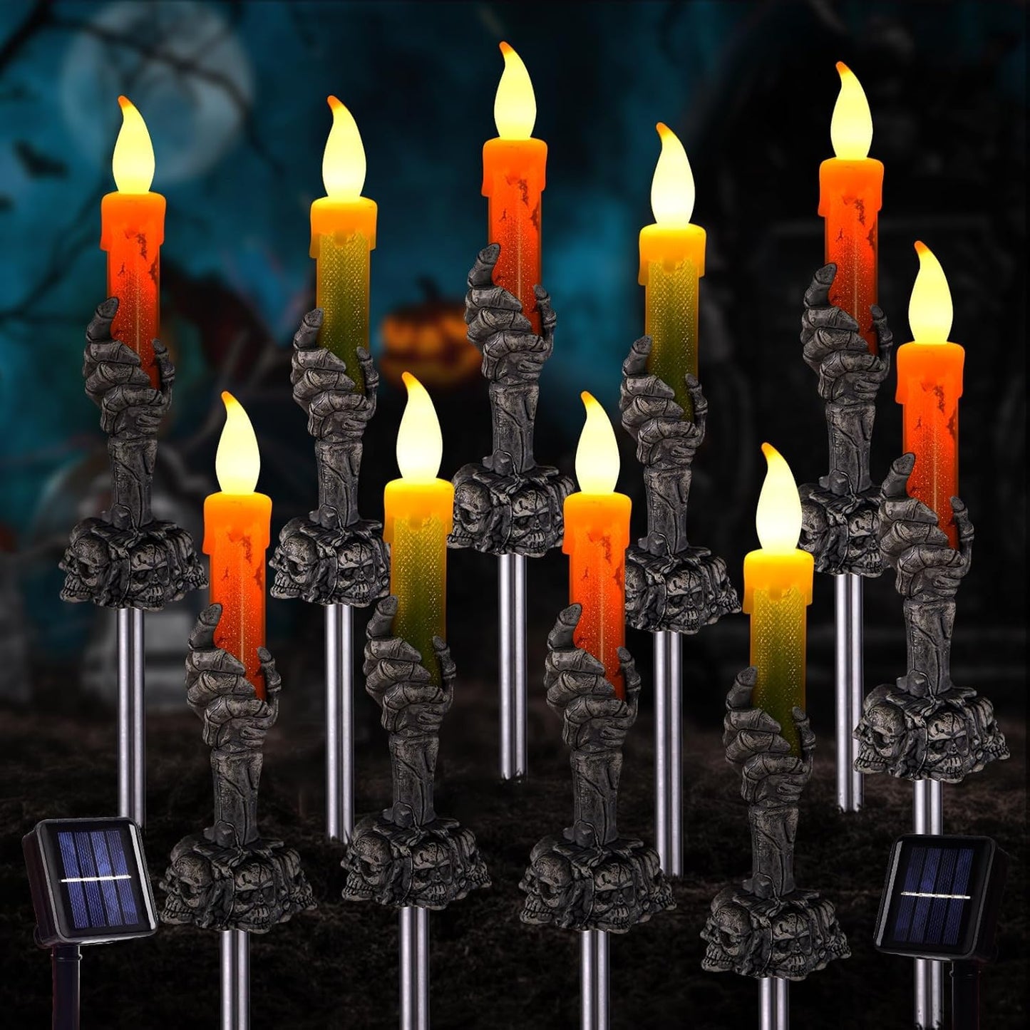 ILLUMINEW Halloween Solar Pathway Lights, 10 Pack, Multicolor LED, Black, Resin, Model 001