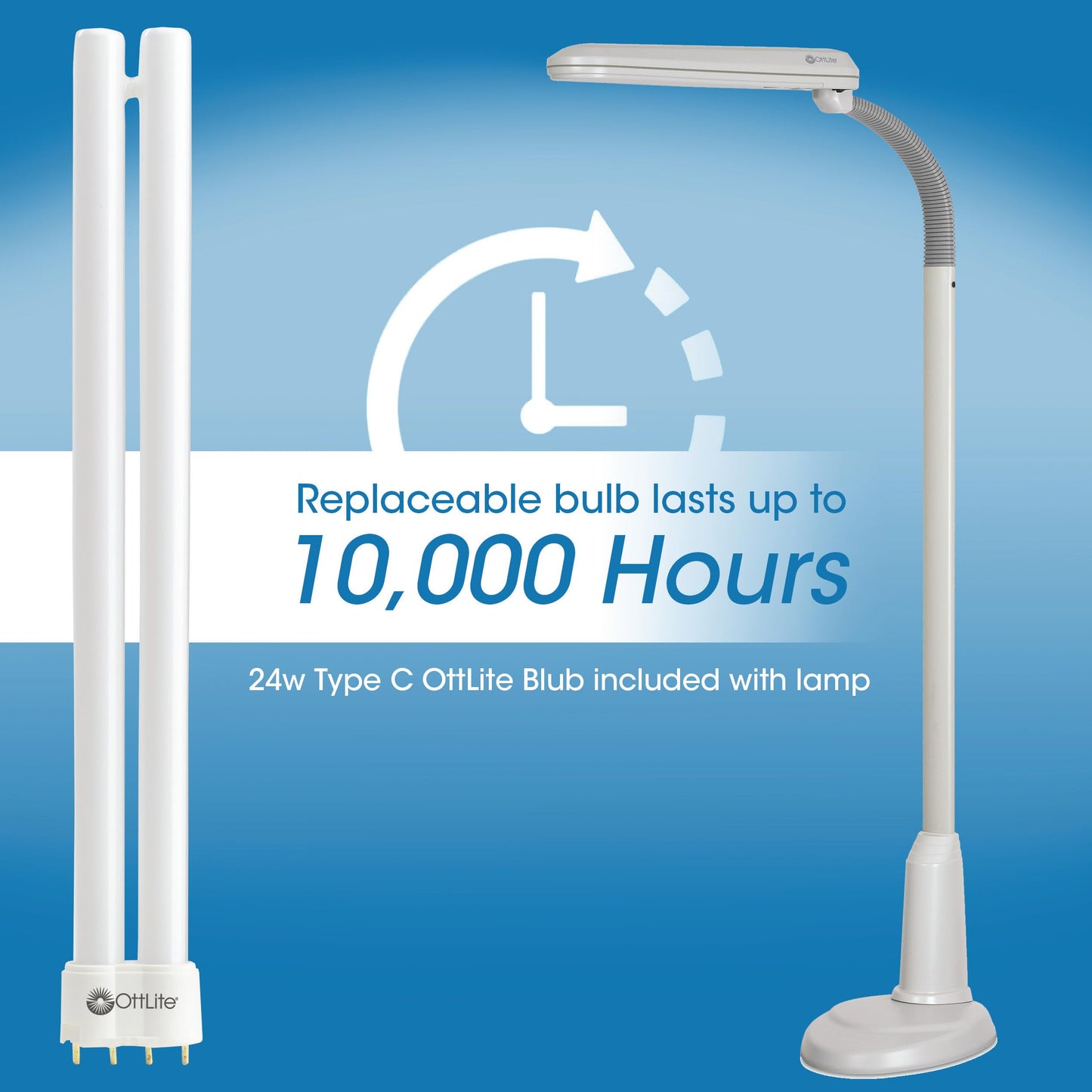 Ottlite Standing Floor Lamp - Adjustable Neck, 24W Compact Fluorescent, Off-White, Large, Model L24554-Shpr For Home & Office