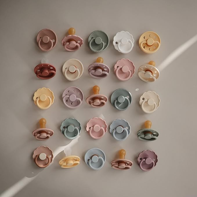 FRIGG Moon Natural Rubber Baby Pacifier | Made in Denmark | BPA-Free (Sage/Portobello, 6-18 Months) 2-Pack