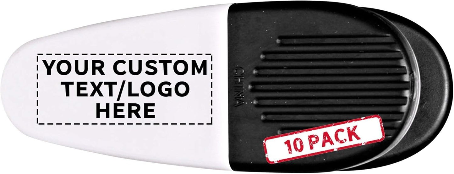 10 Magnetic Memo Holders Set - Customizable Text, Logo - Large Clip, Plastic - White Black