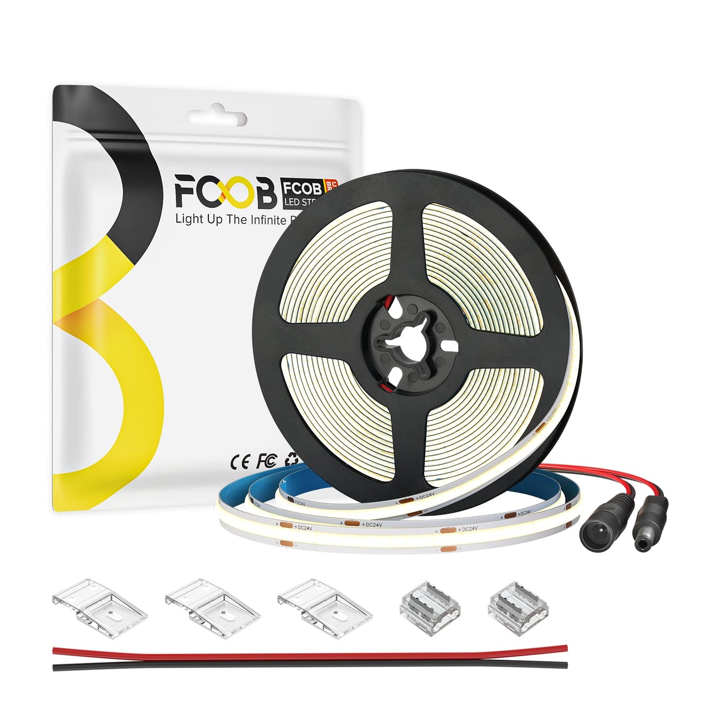 FCOB 16.4FT DC24V COB LED Strip, 480 LEDs/m, Natural White 4000K, Dimmable, High Density for Home Decor